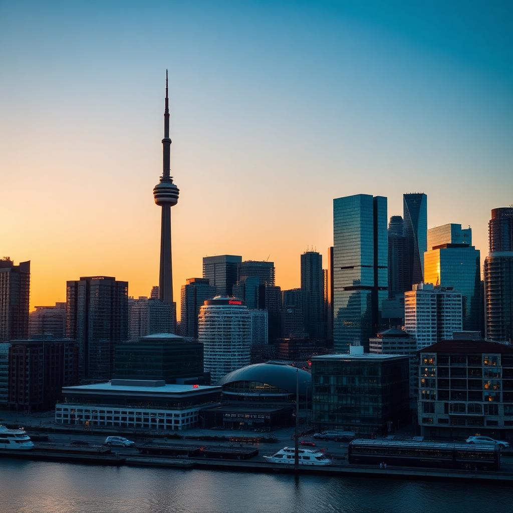 Horizonte de una ciudad canadiense al atardecer